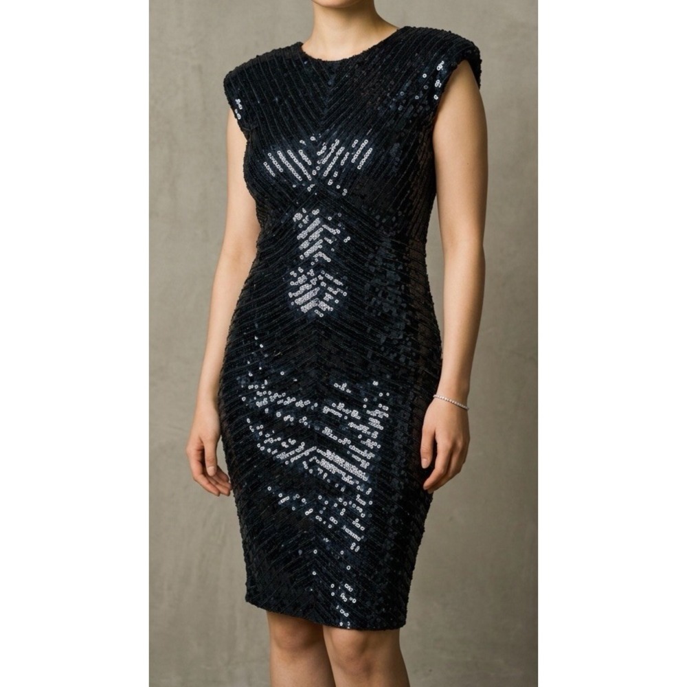 VTG 90's Y2K Cache black Sequins cocktail fitted Dress Size 6